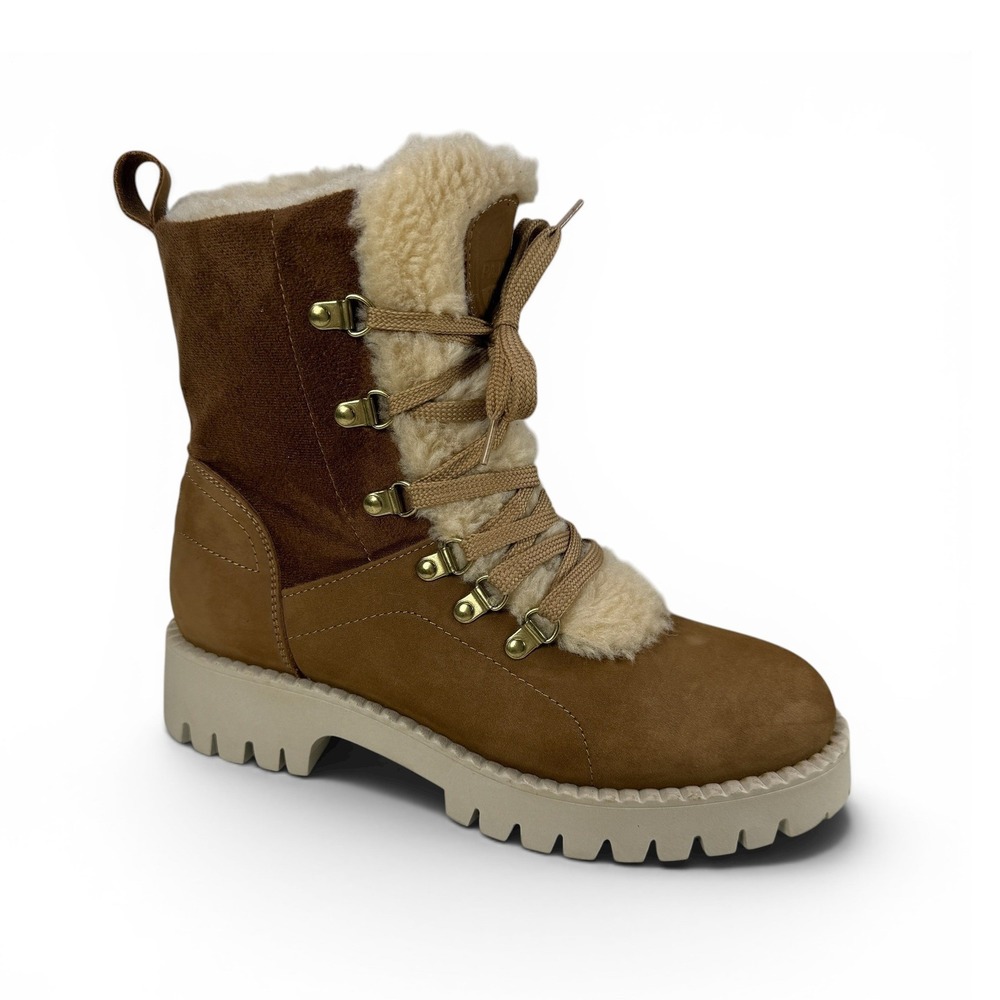 Pajar Nazare Winter Boots Womens 8 8.5 EU 39 Cognac Leather WP Faux Fur Lug Sole